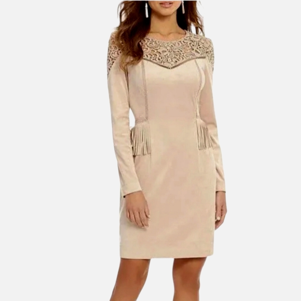 Nwt Gianni Bini Mia Dusty Mauve Faux Suede Fringed Longsleeve Dress